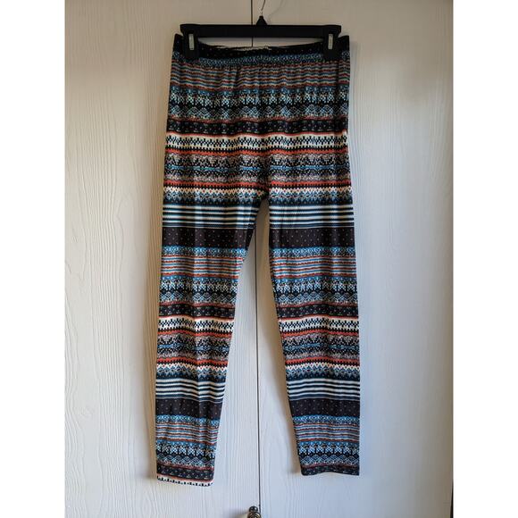 New Mix Women's Mid Rise Blue Orange Elastic Waist Leggings Pant One Size - Picture 1 of 4